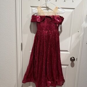 Red Sequin Off-Shoulder Evening Dress